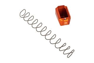 Odin Works Pistol Magazine Base adds 5 rounds of 9mm to Glock G17 and G19 magazines. Orange finish.
